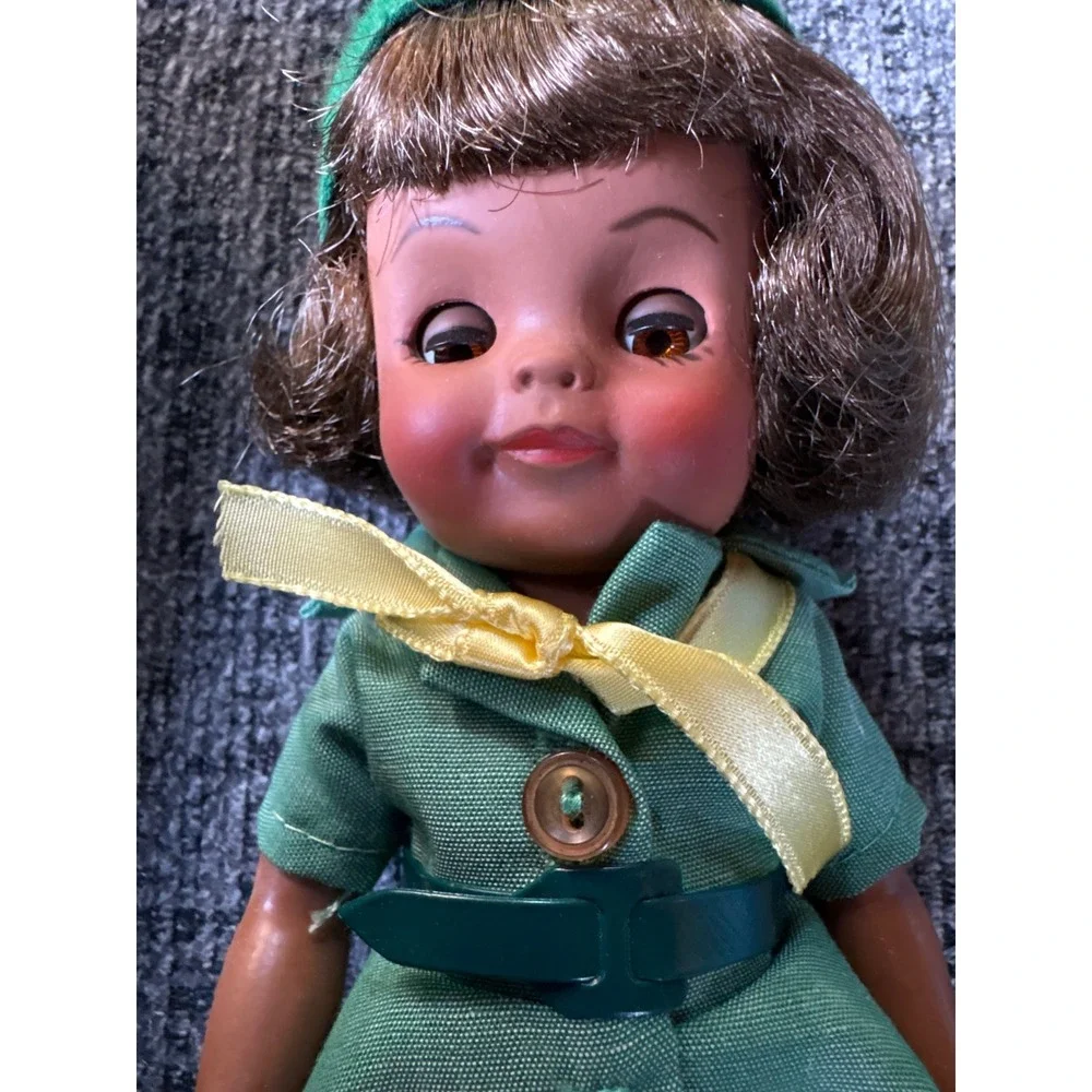Vintage 1965 Effanbee Girl Scout Doll 8.5 Inch Green Uniform Original Box 1960s